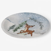 Assiettes En Carton Forêt de neige avec un cerf (Angle)