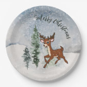 Assiettes En Carton Forêt de neige avec un cerf (Devant)