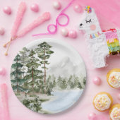 Assiettes En Carton Forêt de pin vert monogramme et lac (Fête)