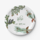 Assiettes En Carton Forêt de pins rustiques verdure mariage  (Devant)