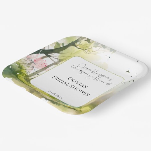 Assiettes En Carton Forêt de printemps rustique Forêt de bois (Angulaire)