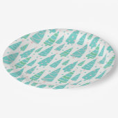 Assiettes En Carton Forêt de sapins de Noël Pastel (Angle)