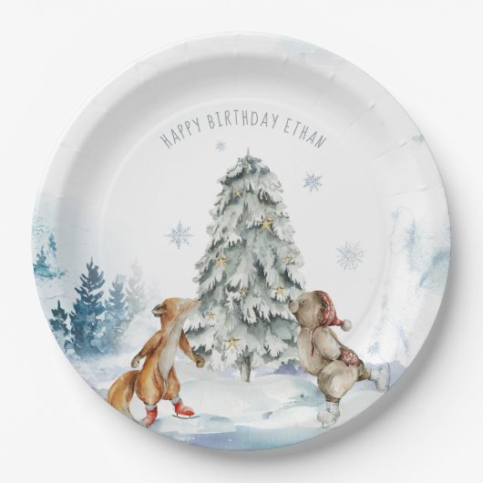 Assiettes En Carton Forêt des bois Fête de Noël d'hiver (Devant)