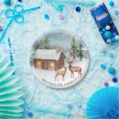 Assiettes En Carton Forêt d'hiver, cabine de bois, cerf (Fête)