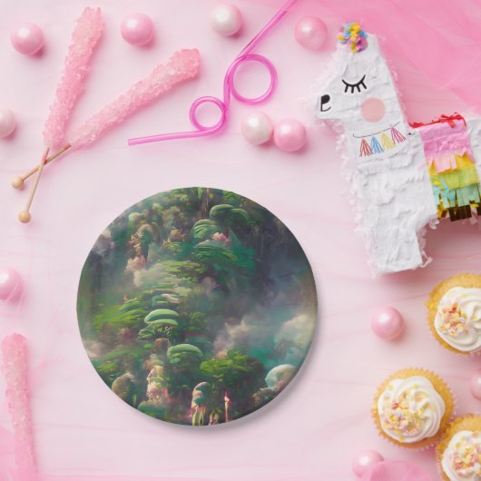 Assiettes En Carton Forêt d'Imaginaires verts (Fête)