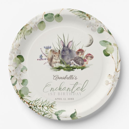 Assiettes En Carton Forêt enchantée Animaux de forêt Crème d'anniversa (Devant)