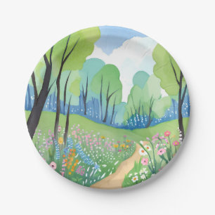 Assiettes En Carton Forêt Florale   Fleurs Sauvages Aquarelle Nature