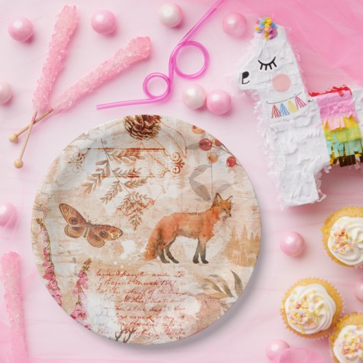 Assiettes En Carton Forêt forestière Faune Renard Deer Automne (Fête)