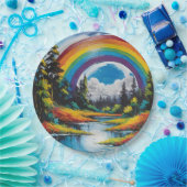 Assiettes En Carton Forêt Naturelle Extérieure Rivière Et Arc En Ciel (Fête)