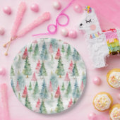 Assiettes En Carton Forêt, Red Green Pine Trees (Fête)