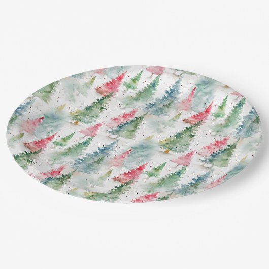 Assiettes En Carton Forêt, Red Green Pine Trees (Angle)