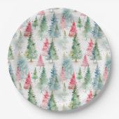 Assiettes En Carton Forêt, Red Green Pine Trees (Devant)