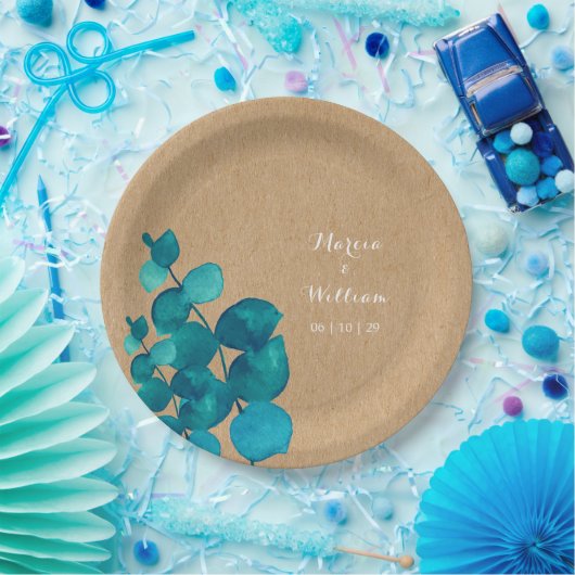 Assiettes En Carton Forêt rustique d'Eucalyptus (Fête)