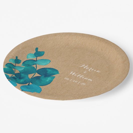 Assiettes En Carton Forêt rustique d'Eucalyptus (Angle)