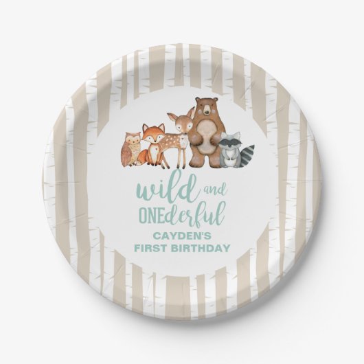 Assiettes En Carton Forêt sauvage Onederful Forêt animal premier Anniv (Devant)