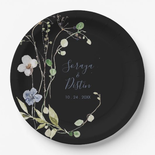 Assiettes En Carton Forêt sauvage Plaques en papier Mariage noir (Devant)