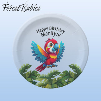 Assiettes En Carton Forêt tropicale Jungle Macaw Safari Parrot Bird