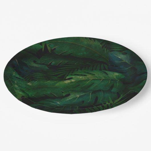 Assiettes En Carton Forêt tropicale tropicale feuillage vert (Angle)