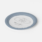 Assiettes En Carton Forever Love Coeurs de mariage élégant Dusty Blue (Angle)