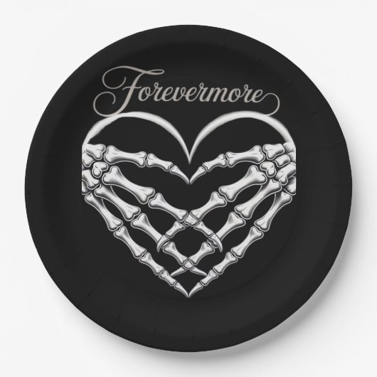 Assiettes En Carton Forevermore Squelette Mains Coeur Romance gothique (Devant)