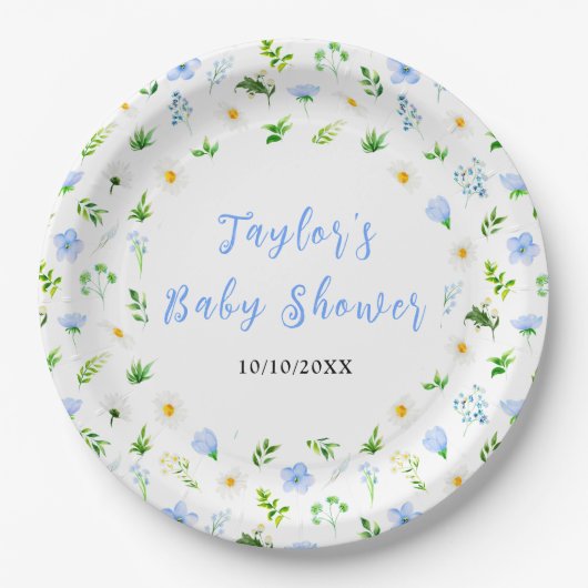 Assiettes En Carton Forget-Me-Nots and Daisies Floral Baby Shower (Devant)