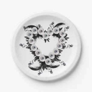Assiettes En Carton Forme de coeur en plume et perle noire