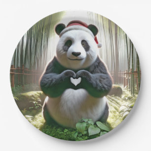 Assiettes En Carton Forme de panda de Noël formant un cœur