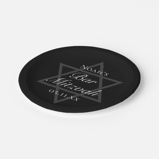 Assiettes En Carton Formel Black Bar Mitzvah Star de David Custom (Angle)