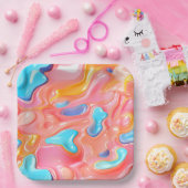 Assiettes En Carton Formes de fluides psychédéliques en plastique (Fête)