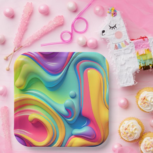 Assiettes En Carton Formes en plastique arc-en-ciel (Fête)