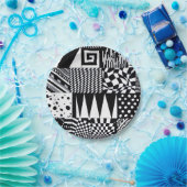Assiettes En Carton Formes géométriques abstraites main motif noir bla (Fête)