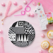 Assiettes En Carton Formes géométriques abstraites main motif noir bla (Fête)