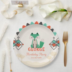 Assiettes En Carton Formes géométriques colorées et Renard Anniversair