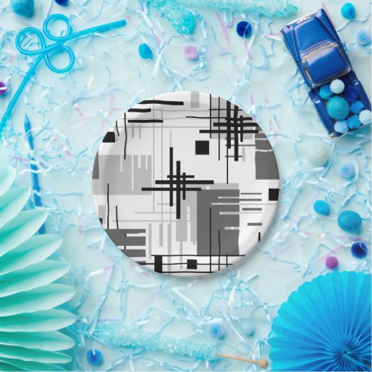 Assiettes En Carton formes géométriques modernes Abstraites rayées (Fête)