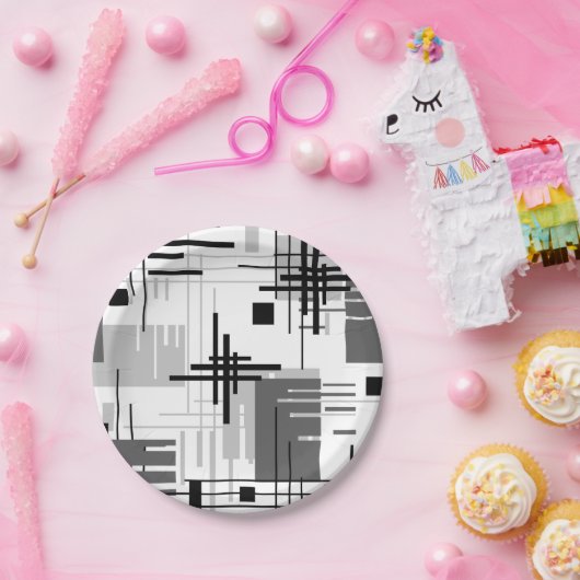 Assiettes En Carton formes géométriques modernes Abstraites rayées (Fête)