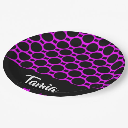 Assiettes En Carton Formes ovales rose noir (Angle)