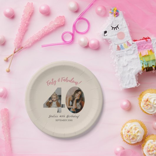 Assiettes En Carton Forty & Fabulous Custom Photo 40th Birthday  (Fête)
