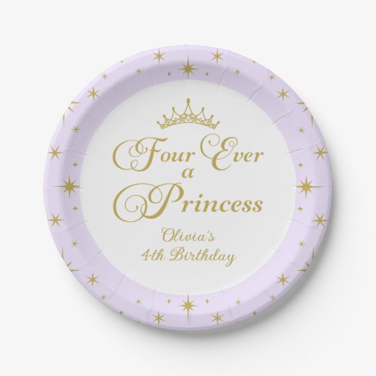 Assiettes En Carton Four Ever a Princess Gold Princess 4e anniversaire (Devant)