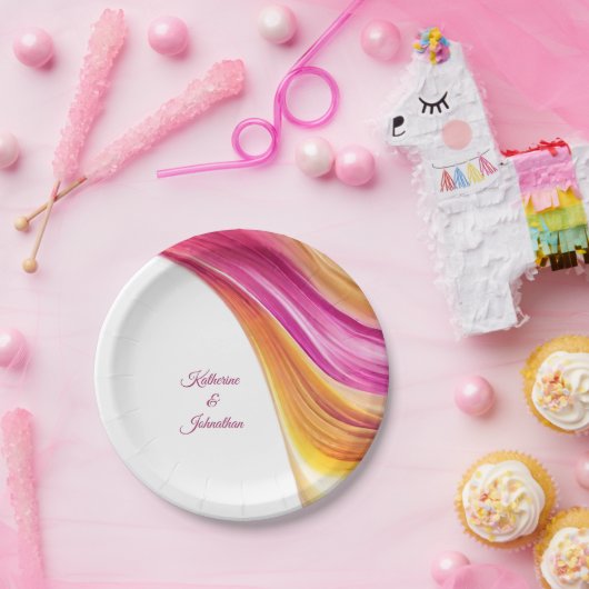 Assiettes En Carton Fournitures de fête moderne-rose orange jaune- (Fête)