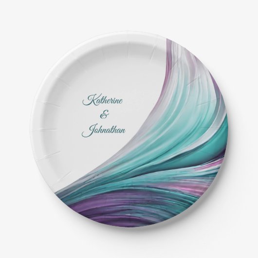 Assiettes En Carton Fournitures de fête moderne-violet et vert- (Devant)