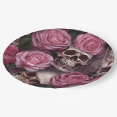 Assiettes En Carton Fournitures de partie gothique rose Crâne Floral V (Angle)