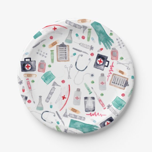 Assiettes En Carton Fournitures Médicales en aquarelle (Devant)