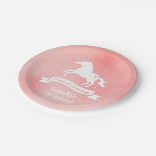 Assiettes En Carton Fournitures White Unicorn Girls Birthday Party (Angle)
