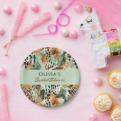 Assiettes En Carton Fourrure Motif Safari Animaux Sage Vert Beige (Fête)