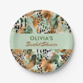 Assiettes En Carton Fourrure Motif Safari Animaux Sage Vert Beige (Devant)