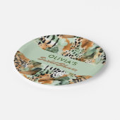 Assiettes En Carton Fourrure Motif Safari Animaux Sage Vert Beige (Angle)