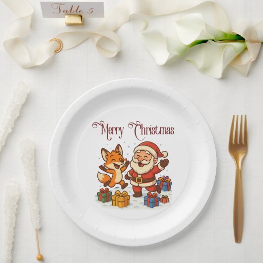 Assiettes En Carton Fox and Santa Christmas Paper Plate (Mariage)