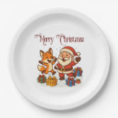 Assiettes En Carton Fox and Santa Christmas Paper Plate (Devant)