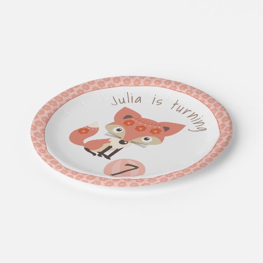 Assiettes En Carton Fox rose mignon d'anniversaire (Angle)