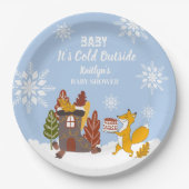 Assiettes En Carton Fox Winter Baby shower Il fait froid dehors (Devant)